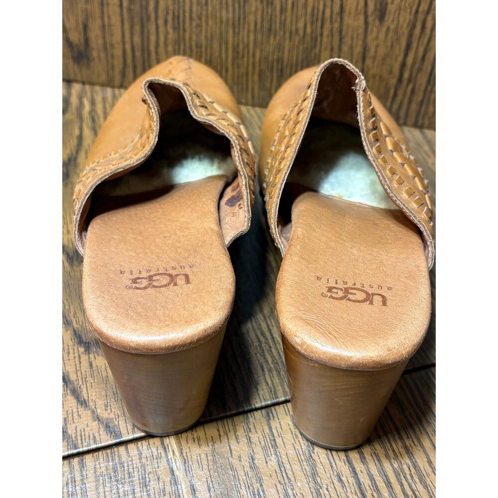 UGG Brown Leather Vivica Clog/Mule Braided Detail Wood Platform Size 7 - Picture 10 of 16